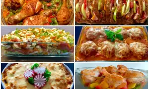 Pyszna kolacja na ciepło z piekarnika: pieczony kurczak, zapiekanka warstwowa, klopsiki w sosie, pieczeń i zapiekanka z serem.