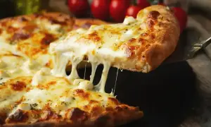 Rozciągający się, gorący ser na pizzy. Idealny przykład, jaki ser do pizzy wybrać, by uzyskać taki efekt.